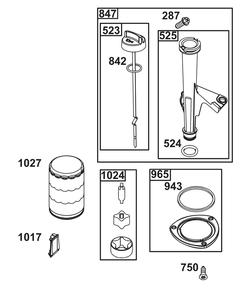 Lubrication Group Diagram and Parts List for 40N777-0010-B5 400000 - 699999 Briggs and Stratton Engine